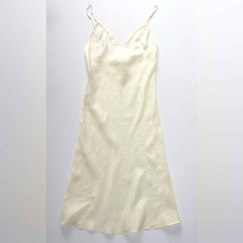 Miu Miu ‘90’s Vintage Cream-Yellow Soft Sheer Silk Slip Lingerie Dress IT 42